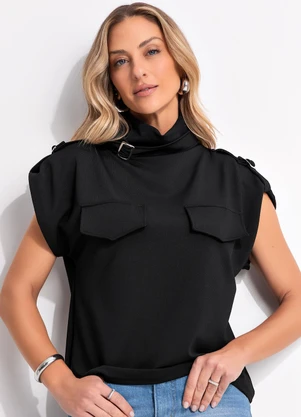 Quintess - Blusa Preto em Malha Crepe - QUINTESS
