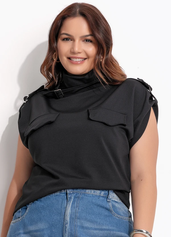 Quintess - Blusa Preto em Malha Crepe 7