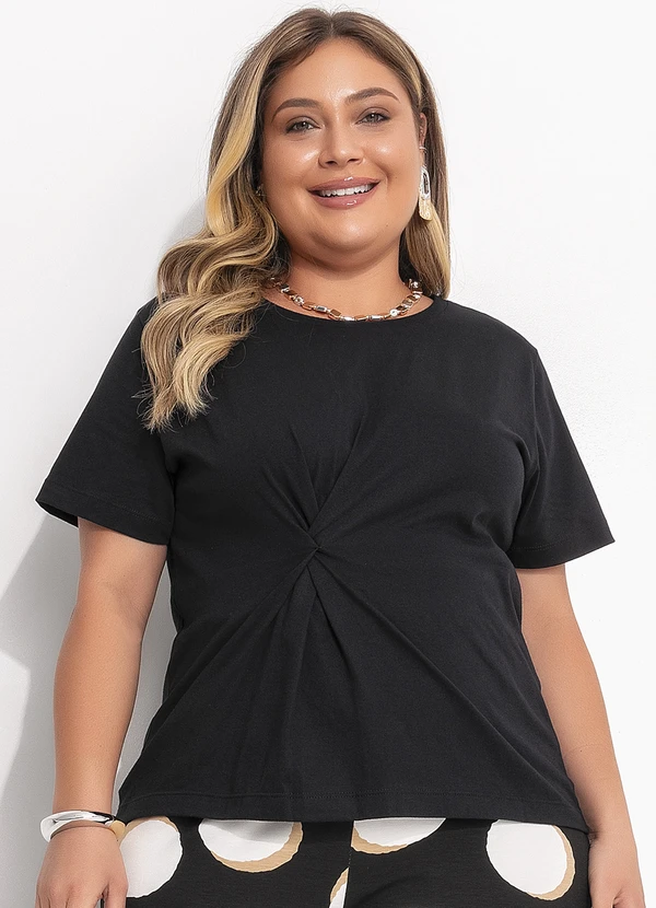 Quintess - Blusa Preto em Malha de Algodão Penteado 6