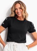 Blusa Preto em Malha de Algodo Penteado