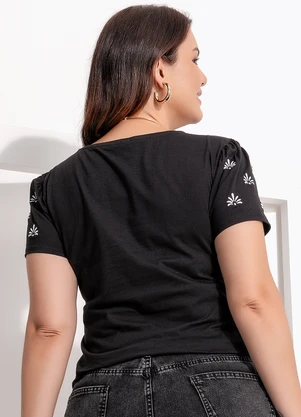 Quintess - Blusa Preto em Malha de Algodão Penteado - QUINTESS