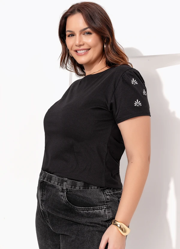 Quintess - Blusa Preto em Malha de Algodão Penteado 12