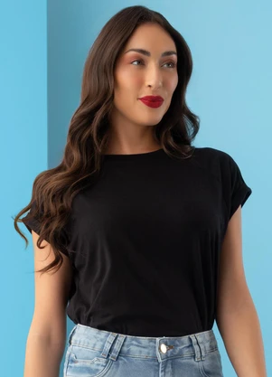 Basicamente - Blusa Preto em Malha de Algodão - BASICAMENTE