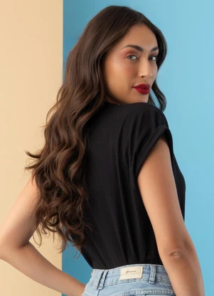 Basicamente - Blusa Preto em Malha de Algodão - BASICAMENTE
