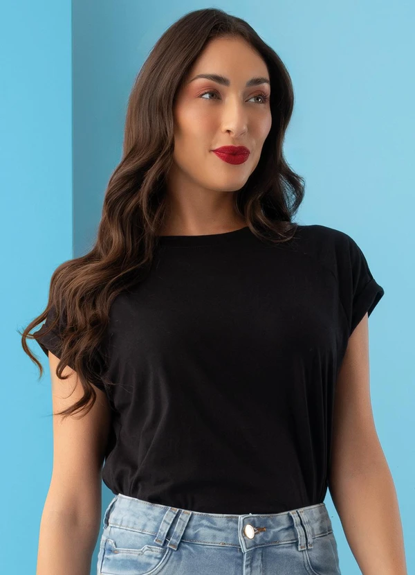 Basicamente - Blusa Preto em Malha de Algodão