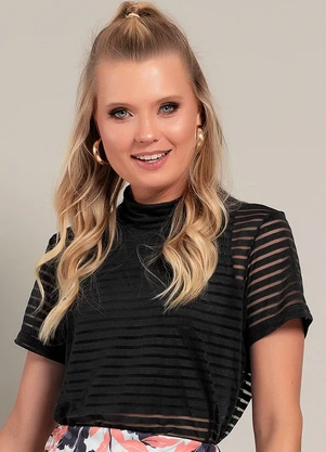 Moda Pop - Blusa Preto em Malha Devorê - MODA POP