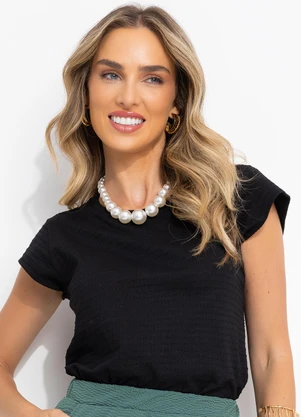 Bimini - Blusa Preto em Malha Texturizada - BIMINI