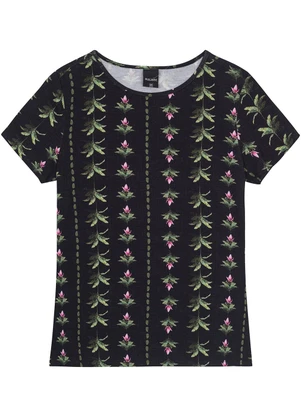 Malwee - Blusa Preto Floral em Viscose Stretch - MALWEE