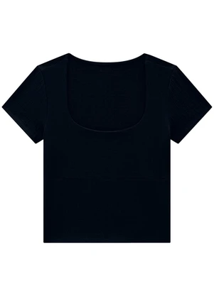 Enfim - Blusa Preto Justa em Malha Trabalhada - ENFIM