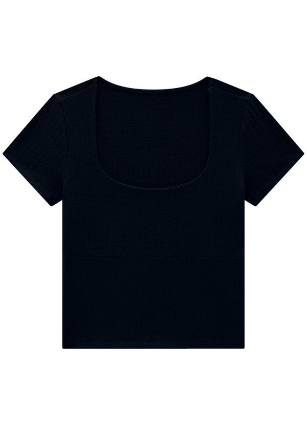 Enfim - Blusa Preto Justa em Malha Trabalhada