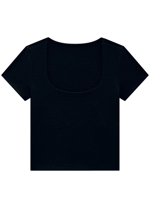 Enfim - Blusa Preto Justa em Malha Trabalhada