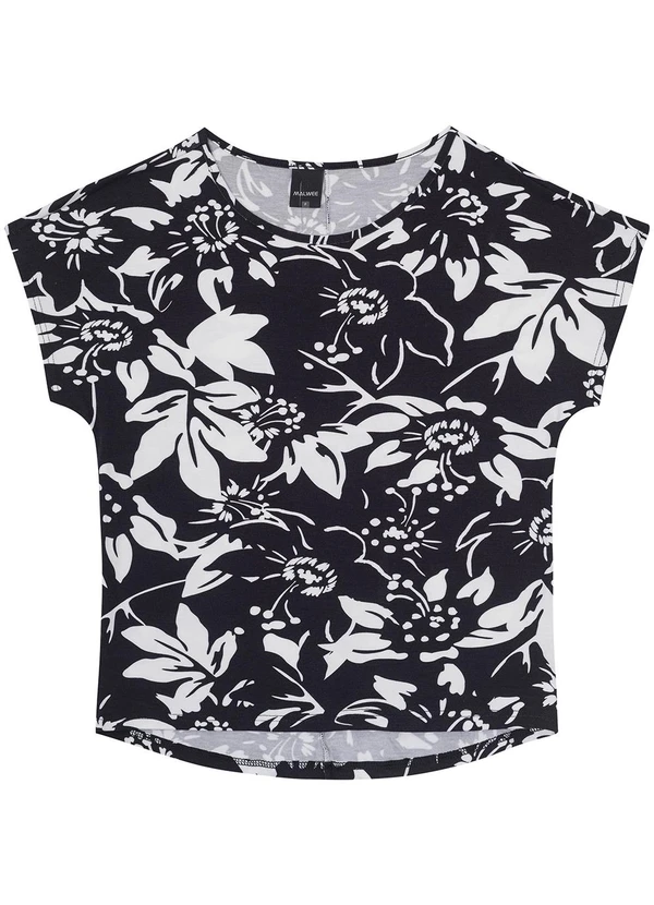Malwee - Blusa Preto Mullet Floral em Viscose