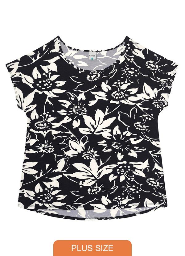 Malwee Plus - Blusa Preto Mullet Floral em Viscose