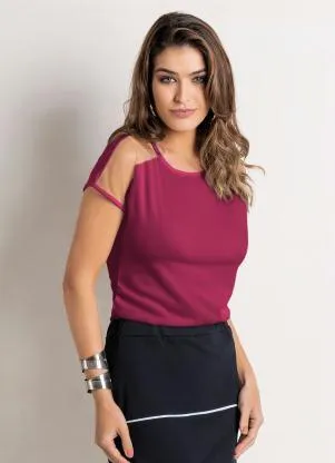 Moda Pop - Blusa Púrpura com Transparência nas Mangas - MODA POP