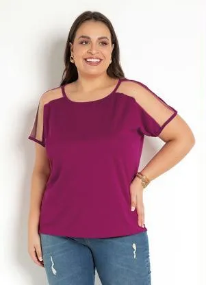 Moda Pop - Blusa Púrpura com Transparência nas Mangas - MODA POP
