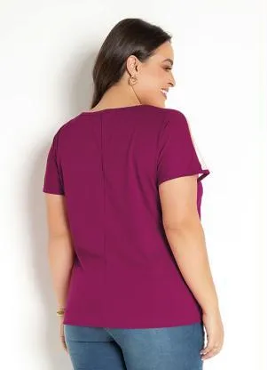 Moda Pop - Blusa Púrpura com Transparência nas Mangas - MODA POP