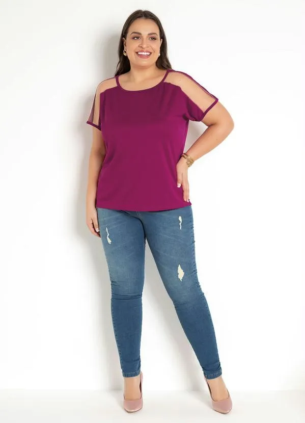 Moda Pop - Blusa Púrpura com Transparência nas Mangas 7
