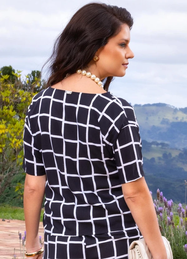 Quintess - Blusa Quadriculada em Viscose Plana 5