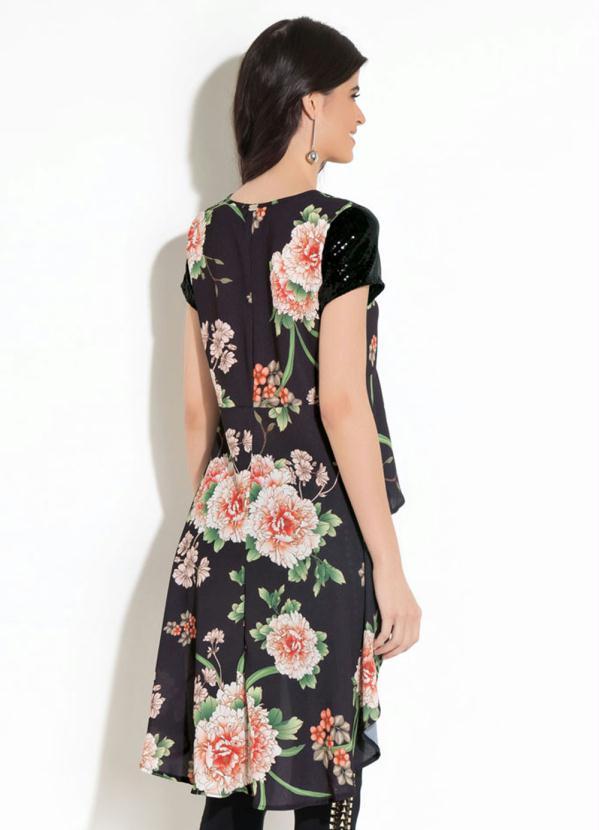 Quintess - Blusa Quintess Floral Dark com Mangas em Paetê 2
