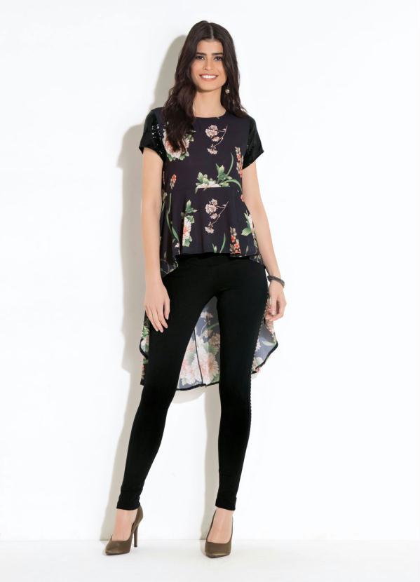 Quintess - Blusa Quintess Floral Dark com Mangas em Paetê 3
