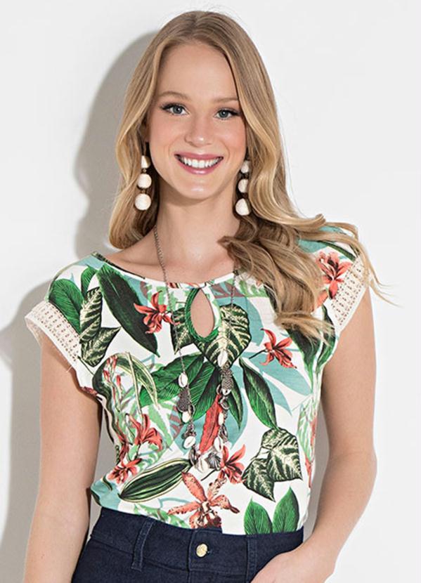 Quintess - Blusa Quintess Floral Verde com Gota Frontal 3