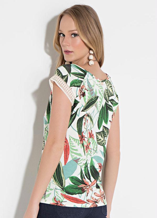 Quintess - Blusa Quintess Floral Verde com Gota Frontal 4