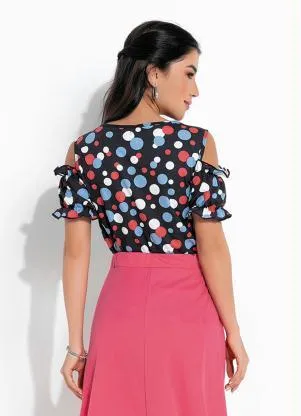 Rosalie - Blusa Recorte Ombro Poá Azul - ROSALIE