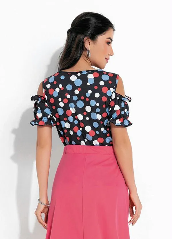 Rosalie - Blusa Recorte Ombro Poá Azul 2