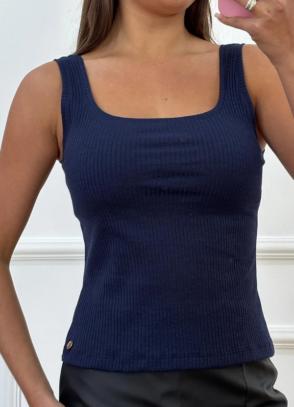 Doce Tom - Blusa Regata Canelada Azul 1