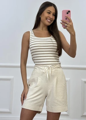Doce Tom - Blusa Regata Canelada Listrada  Listras Bege - DOCE TOM