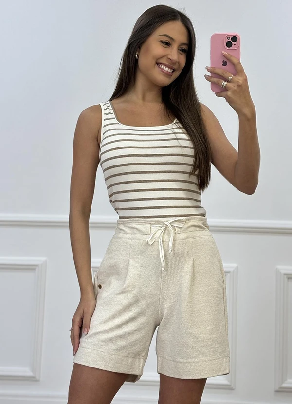 Doce Tom - Blusa Regata Canelada Listrada  Listras Bege 2