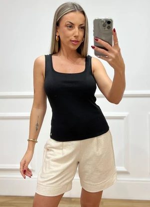 Doce Tom - Blusa Regata Canelada Preto - DOCE TOM