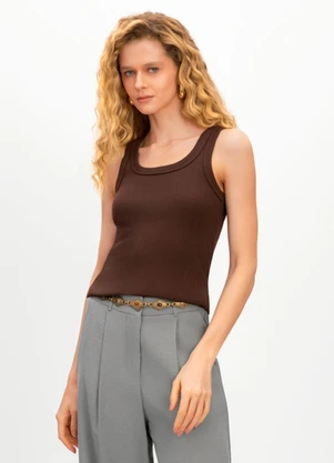 Essendi - Blusa Regata Feminina em Ribana Marrom - ESSENDI