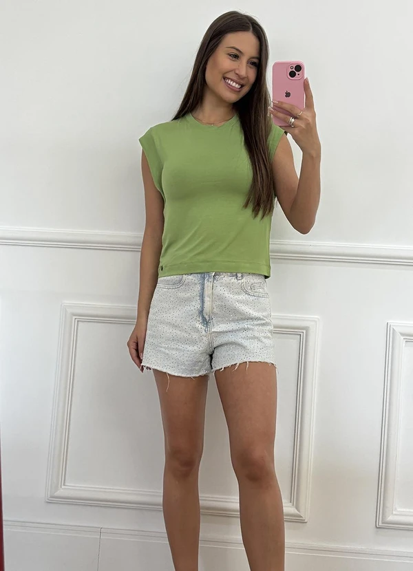 Doce Tom - Blusa Regata Malha com Ombreiras Verde  2