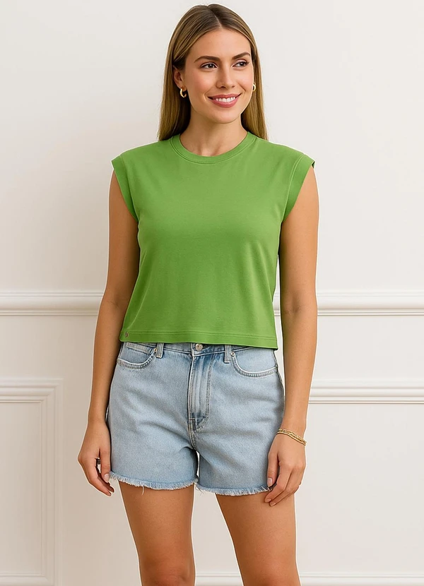Doce Tom - Blusa Regata Malha com Ombreiras Verde  3