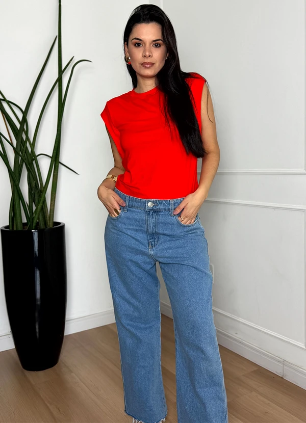 Doce Tom - Blusa Regata Malha com Ombreiras Vermelho 3