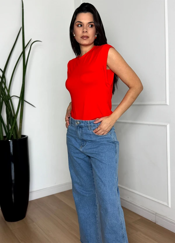 Doce Tom - Blusa Regata Malha com Ombreiras Vermelho 4