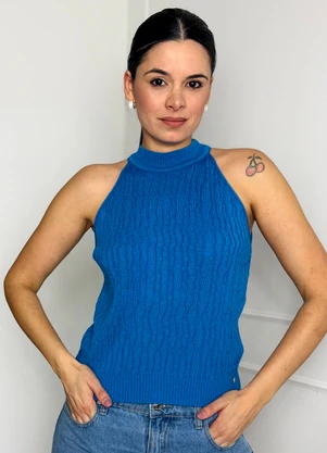 Doce Tom - Blusa Regata Tricot Gola Alta Azul - DOCE TOM