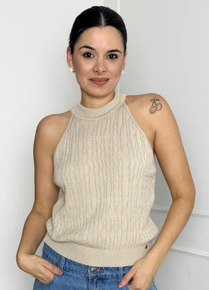 Doce Tom - Blusa Regata Tricot Gola Alta Bege - DOCE TOM