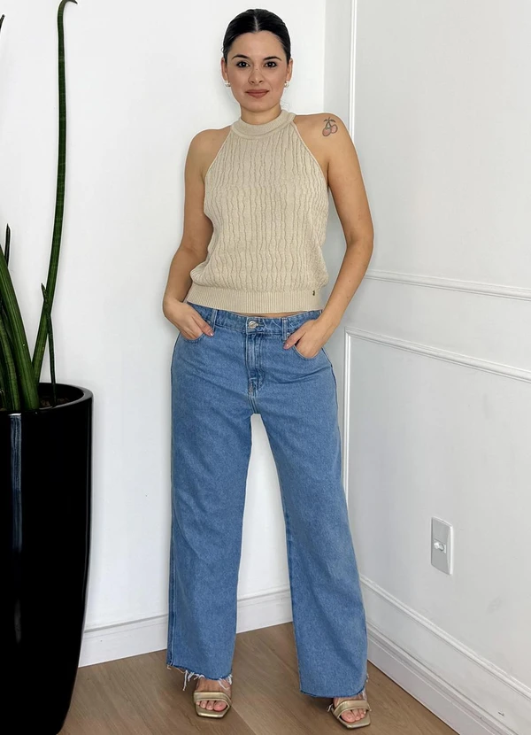 Doce Tom - Blusa Regata Tricot Gola Alta Bege 3