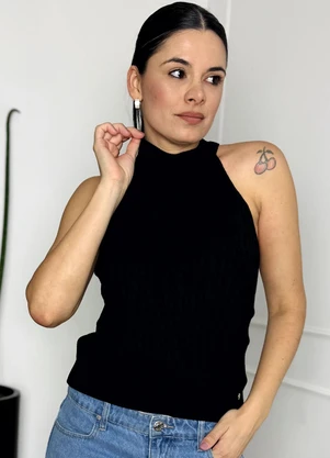 Doce Tom - Blusa Regata Tricot Gola Alta Preto - DOCE TOM