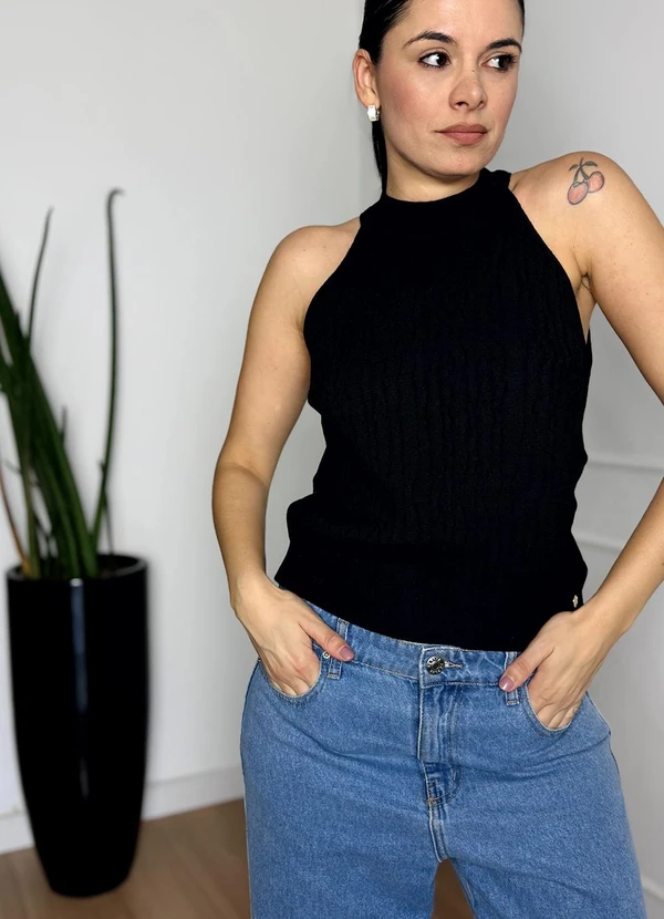 Doce Tom - Blusa Regata Tricot Gola Alta Preto 3