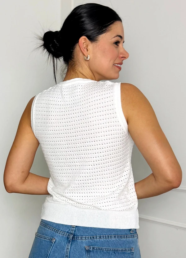 Doce Tom - Blusa  Regata Tricot sem Manga Telada Branca 2