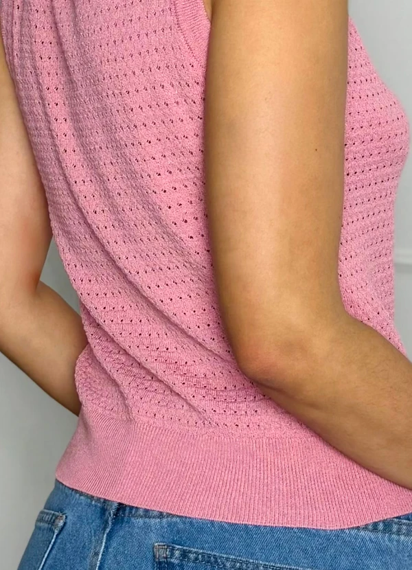 Doce Tom - Blusa  Regata Tricot sem Manga Telada Rosa 5