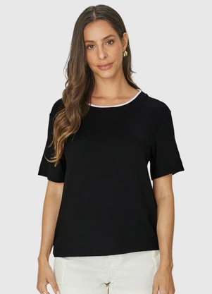 Malwee - Blusa Regular em Moletinho Preto - MALWEE