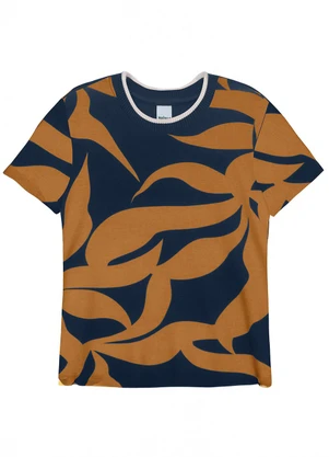 Malwee - Blusa Regular Folhagens em Moletinho Azul Escuro - MALWEE