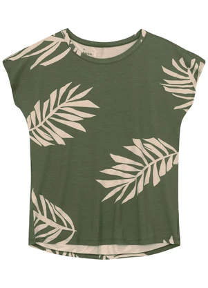 Malwee - Blusa Regular Tropical em Viscose Verde Militar - MALWEE