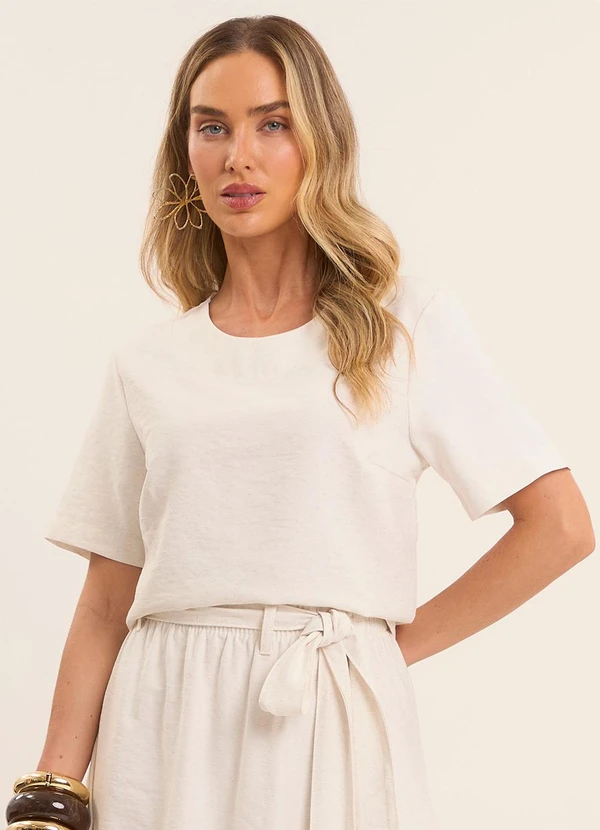 Doce Trama - Blusa Reta Brisamar com Decote Redondo Branco 1