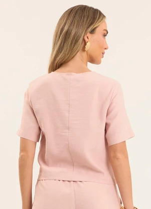 Doce Trama - Blusa Reta Brisamar com Decote Redondo Rosa - DOCE TRAMA