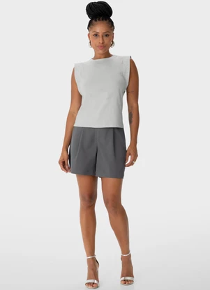 Enfim - Blusa Reta com Strass Cinza Claro - ENFIM